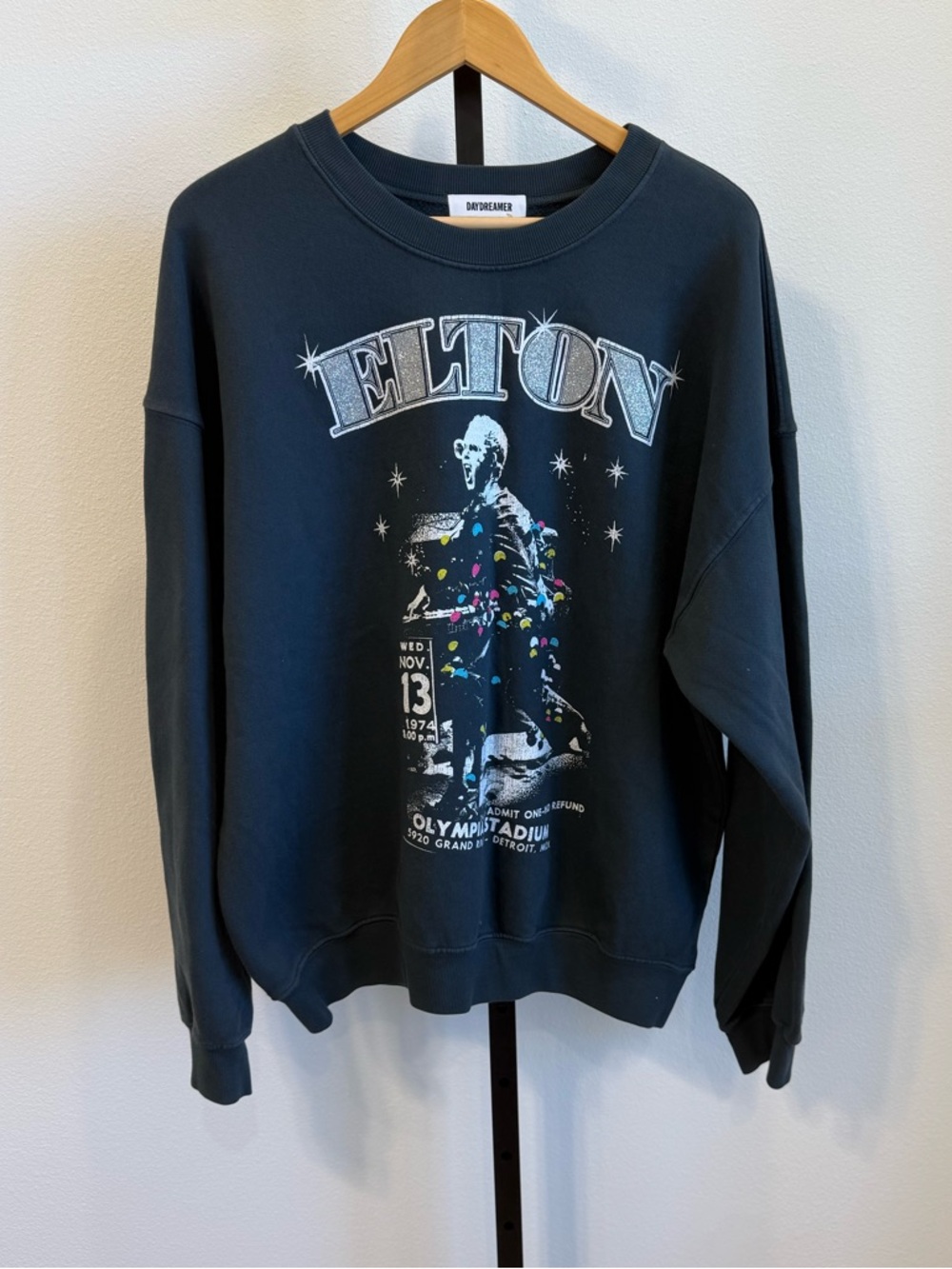 NWT Daydreamer LA Elton John Graphic Black Crewneck Sweatshirt Lg Band Festival